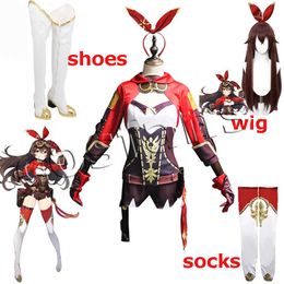 Anime Genshin Impact Amber Game Suit Lovely Dress Uniform Cosplay Costume Halloween Party Outfit For Women Girls Y0903