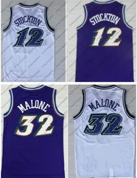 32# Karl Malone Jersey 12# John Stockton Jersey Purple White Stitched Donovan Mitchell Orange Shirts Wholesale Top Quality S-XXL