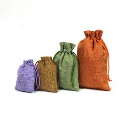 2021 50Pcs/Lot Drawstring Natural Burlap Bag Jute Gift Bags Multi Size Jewelry Packaging Wedding Bags with Candy Bag Can Custom Logo
