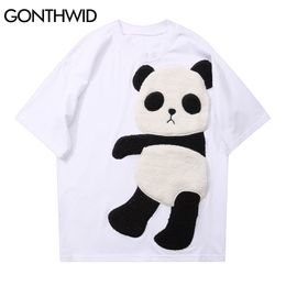 Harajuku Tshirts Panda Patchwork Short Sleeve Tees Shirts Hip Hop Fashion Casual Cotton T-Shirt Streetwear Summer Tops 210602