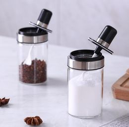 Glass Airtight Jar Spice Containers Bottle Condiment Salt Pepper Seasoning Storage Bottle Spice Jars Pot with Spoon Lid