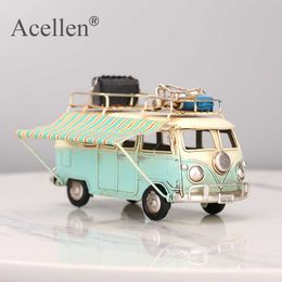 Classic Metal Bus Model Home Decoration Ornaments Antique Figurines Crafts Pography Props Kids Toys Birthday Gifts 210804