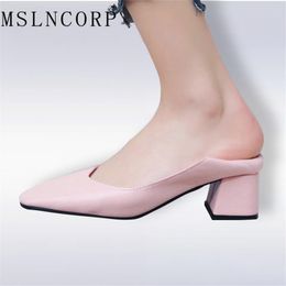 Dress Shoes Plus Size 34-47 Women Square Toe Medium Heel Soft Leather Comfortable Low Thick Heeled Party Casual Pumps