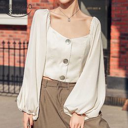 Early Spring Tops Female Light Ripe Shirts Solid Color French Vintage Puff Sleeve Blouse Women Chemisier Femme 9334 210527