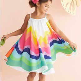 40# Baby Girls Sleeveless Rainbow Print Boho Dress Summer Stripe Slip Dresses For Baby Vest Dress Toddler Clothes Q0716