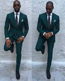 Gwenhwyfar Dark Green Slim Men Suits 2017 Handsome Wedding Groomsmen Groom Tuxedos Party Prom Business 2 Piece(Jacket+Pants+Tie) X0909