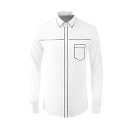 Fashion Black White Male Shirts Luxury Long Sleeve Sequin Embroidery Casual Mens Dress Shirts Fashion Slim Fit Party Man Shirts