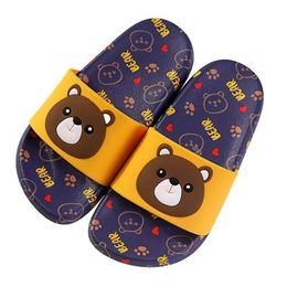 Cartoon Bear Slippers Boy Girl Summer Kids Shoes PVC Non-slip Beach Sandals Toddler Indoor Bathroom Slip On Flip Flops qq232 210712