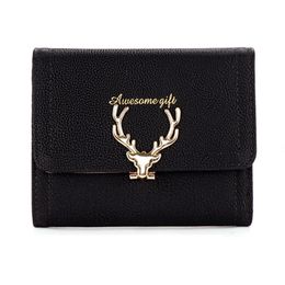 2021 New Short Female PU wallet Leather Frosted Zipper Buckle Antlers Student Cute Folding Small Wallet