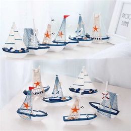 sale! Marine Nautical Creative Sailboat Mode Room Decor Figurines Miniatures Mediterranean Style Ship Small boat ornaments 211108