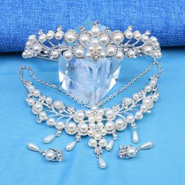 Earrings & Necklace Pearl Crown And Three-piece Set Bridal Headdress Wedding Semicircle