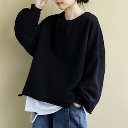 Spring Korea Fashion Women Long Sleeve Fake Two Piece Pullovers Cotton Casual Loose Hoodies Femme Plus Size V284 210512