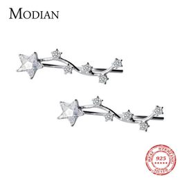 Silver 925 Stars Elegant Charm Stud Earrings for Women Clear CZ 925 Sterling Statement Wedding Jewellery Gifts 210707