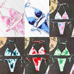 OMKAGI Swimwear Women Tie dye Bikini Set Bathing Suit Beachwear Push Up Swimming Swimwear Sexy Bandage Swimsuit Bikini 2020X0523