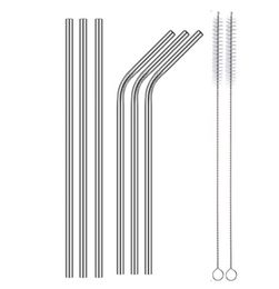 Stainless Steel Straw Metal Bent Straight Cup Reusable 10.5inch 8.5 inch Drinking Straws Brushes