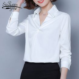 chiffon shirt woman autumn womens tops and blouses long sleeve vintage V-Neck Solid blouse ladies 7455 50 210427
