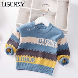 1T-5T Autumn Winter 2021 Baby Boys Sweater Children Knitted Clothes Kids Pullover Jumper Toddler Coat Spliced Stripe Sweaters Y1024