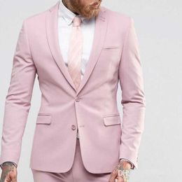 Pink Slim fit Prom Suits for Men 2 piece Casual Groomsmen Tuxedo for Wedding with Notched Lapel Custom Male Fashion Clothes Set X0909