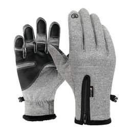 Winter Warm Men's Gloves Thermal Fleece Touchscreen Waterproof Windproof Cold Plus Velvet Thicken Black Cycling 211124