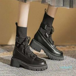 Martin boots women spring and autumn models thick-soled thin women's shoes fashion single boots black round toe short boots