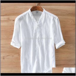 Casual Clothing Apparel Drop Delivery 2021 High-End Linen Chinese Style Fashion Shirt Men Summer White Solid Flax Shirts Mens Camisa Masculin