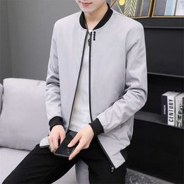 Jacket Men's Trend Spring and Autumn Pure Colour Casual Korean Slim Wild Fashion Stand Collar Baseball Uniform 210927