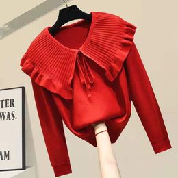 Autumn Winter Women Ugly Sweaters Pleated OL Thick Knitted Ladies Pullovers Loose Long Sleeve Jumpers One Size Tops Women's