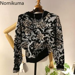 Nomikuma Pull Femme Korean Vintage Flower Sweater Women O Neck Long Sleeve Autumn Casual Retro Pullover Jumpers 3d698 210514