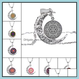 Pendant Necklaces & Pendants Jewelry Fashion Indian Mandala Flower Of Life Hollow Carved Crescent Moon Cabochons Glass Moonstone Necklace Fo