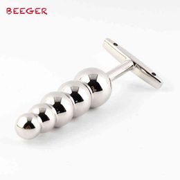 Anal toys BEEGER 6.3"*1.2" Stainless Steel Metal Butt Plug With Five Balls Beads Sex Toy For Adult 1125