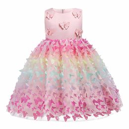 Seven colored butterflies Children Casual Wear Baby Clothes Girl Dresses Summer Girl Princess Dress Kids Birthday Party Q0716