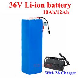 Rechargeable 36V 10Ah 12Ah lithium ion 18650 battery pack bms 10S for folding ebike scooter skateboard mortorcycle+2A charger