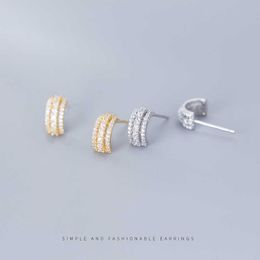 925 Sterling Silver Glittering Zircon Alphabet C Stud Earrings for Women Trendy Wedding Party Fine Jewelry Bijoux 210707