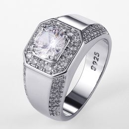 Luxury 925 Sterling Silver Men Crystal Zircon Stone Wedding Ring Brilliant Noble Engagement Engage Party Rings with Stamp