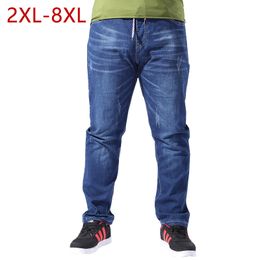 Plus Size Men Clothing 8XL Classic Jeans Elastic Waist Men Casual Stretch Straight Loose Baggy Male Jeans Denim Pant 7XL 5XL 6XL 210518