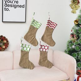 Christmas Stockings Sack Socks Gift Bag Xmas Tree Pendant Burlap Decorative Sock Supplies Ornaments Polka Dot Wave Windows Fireplaces Decorations B7796