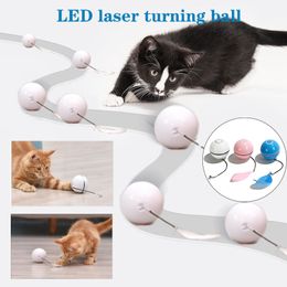 Smart Interactive Cat Toy with Colorful LED Auto-rotating Ball with Catnip Bell and Feather Toy