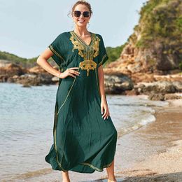 100% Cotton Beach Cover-ups bathing suit cover ups Kaftan Summer Dress Women Wear Swim Suit Cover Up Robe de Plage Q660 210420