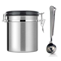 Leeseph Airtight Container Stainless Steel CO2 Valve Storage Canister with Scoop - Keeps Your Coffee Fresh Flavorful