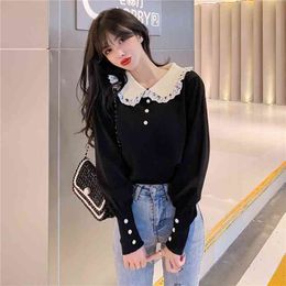 JXMYY Knit sweater women's long-sleeved autumn new style doll collar top sweet lace collar bottoming shirt 210412