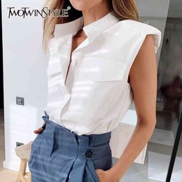 elegant Women Shirts Lepal Collar Sleeveless Loose Elegant Ruched Blouses For Female Fashion Clothes 210524