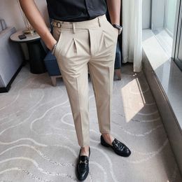 High Quality Men's Suit Pants British Business Dress Pants Casual Office Wedding Trousers Black Grey Streetwear Costume Homme 210527