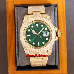 16 Styles Luxury Watches RRF 40mm SUB Iced Out Full Diamond Automatic Mens Watch Green Dial 18K Gold Bracelet Gents Wristwatches