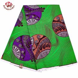6 Yards/Lot Green Background Fabric Soft Nigerian Fashion Ankara Dresses Batik Fabrics Africa Real Wax Sewing Material 40fs1236
