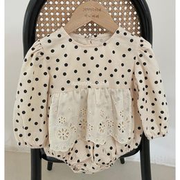 Rompers Sweet Baby Girls Dots Cotton Autumn Full Sleeve Babys Jumpsui High Quality Princess Lace Romper Toddler Suit