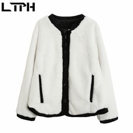 ins Casual Loose Faux Fur coat women Fashion Elegant High Quality plush jacket Thicken Warm Letter Outwear Winter 210427