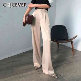 CHICEVER Summer Casual Solid Pants For Women High Waist Zipper Pocket Big Large Size Long Wide Leg Fashion Clothing 210915
