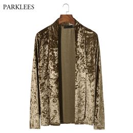 Gold Velvet Cardigan Shawl Collar Mens Jackets Autumn Winter Coats Casual Slim Solid Luxury Hommes Veste 210524