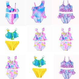 Girls Two-Pieces Kid Swimmable Bikini Swimwear Swimsuit Swimming Costume Set Suit Cute Bikini Split Beachwear