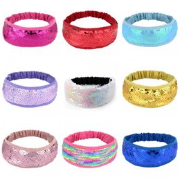 Double-sided Headbands For Girls Color Change Baby Hair Band Sequins Kids Turban Princess Accessories Rainbow Turban Children 2443 Q2